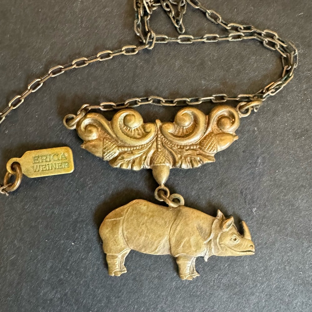 Erica Weiner Brass Rhinoceros Pendant Necklace